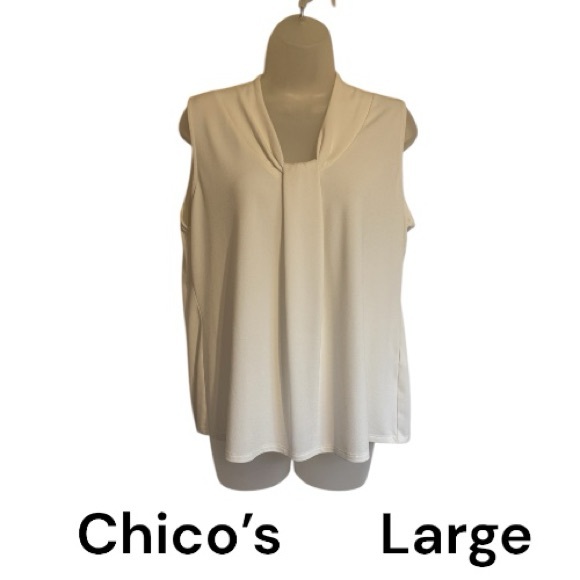 Chico's Tops - Chico's Ivory Sleeveless V-Neck Detail Shell/Blouse LARGE # L